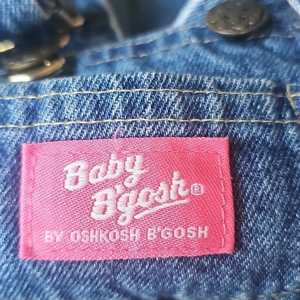 Vtg Oshkosh Baby B’Gosh Girls Blue Jean Bib Overall‎ Romper Size 18mos Pleated